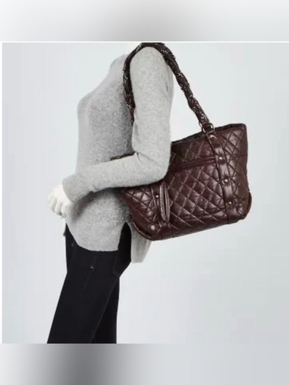CHANEL Vintage Quilted Leather XL Tote Deep Plum Slouchy Shoulder Bag - Picture 2 of 14